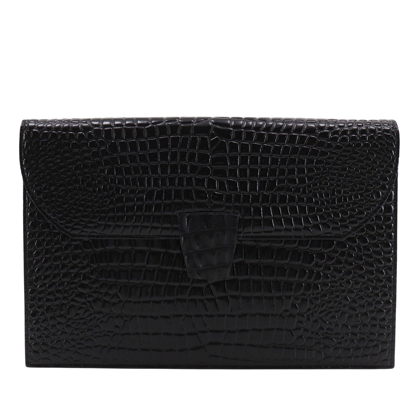 Saint Laurent Croc Embossed Patent Clutch