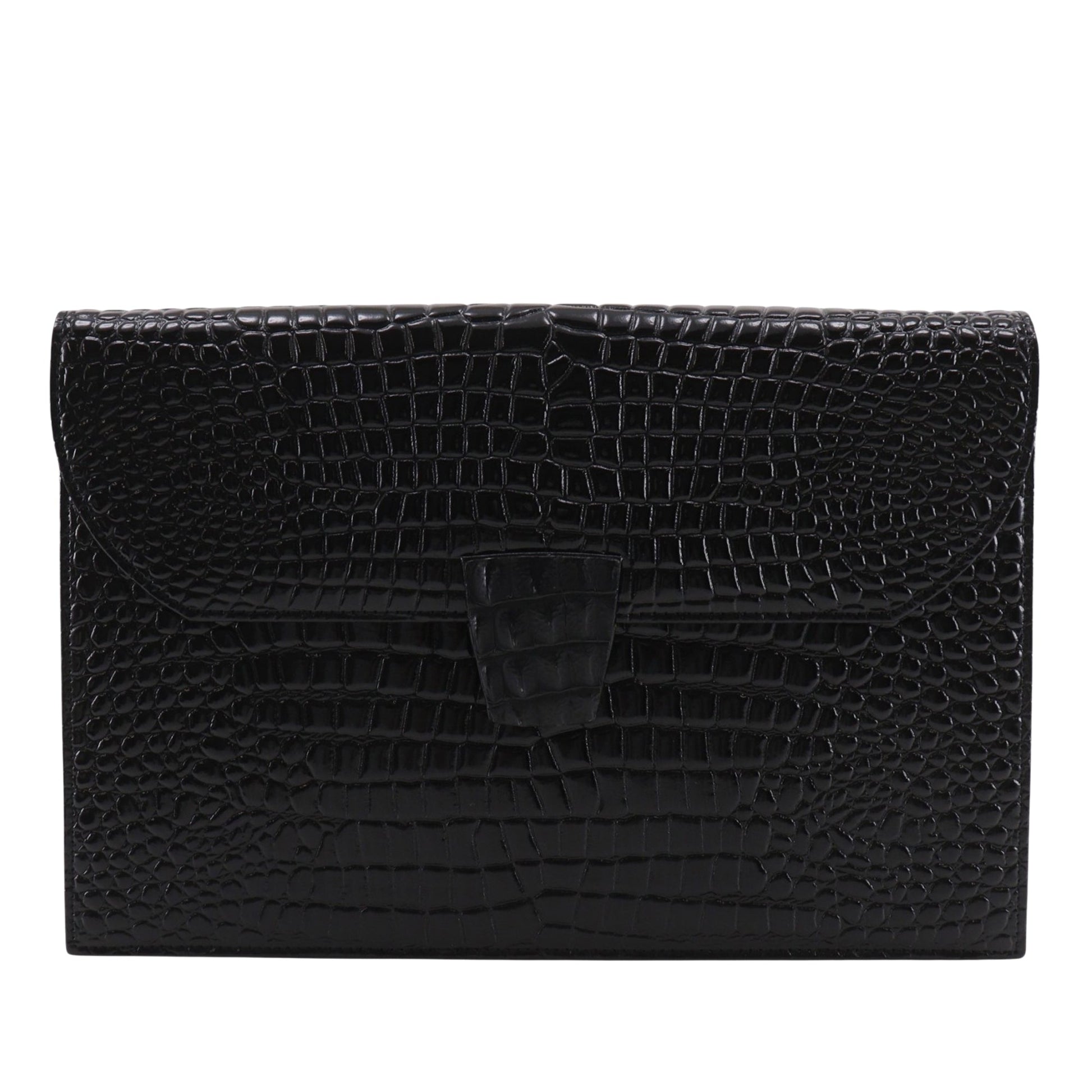 Saint Laurent Croc Embossed Patent Clutch