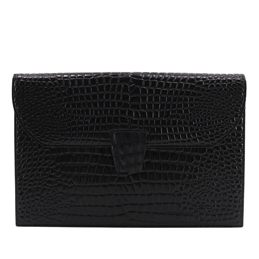 Saint Laurent Croc Embossed Patent Clutch