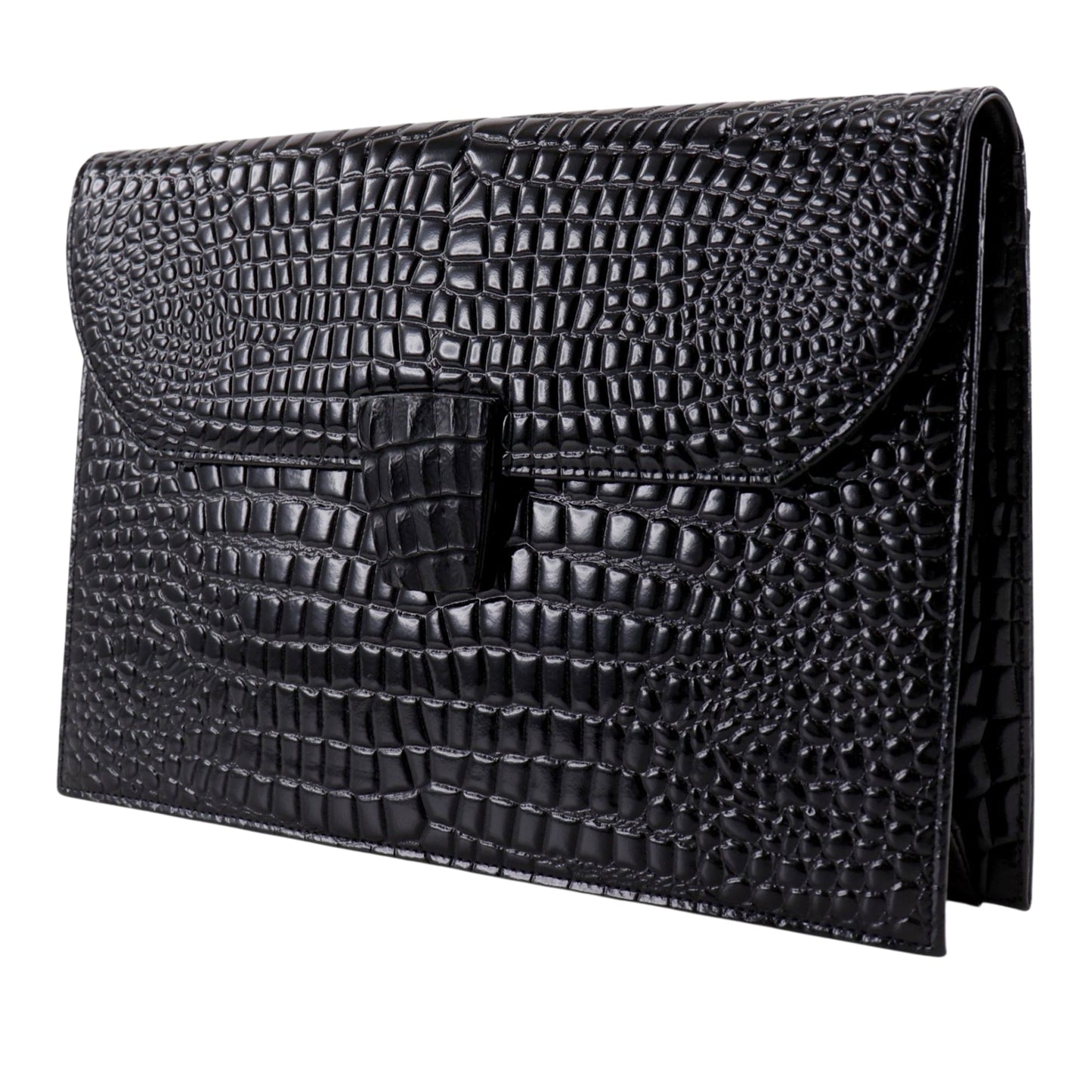 Saint Laurent Croc Embossed Patent Clutch