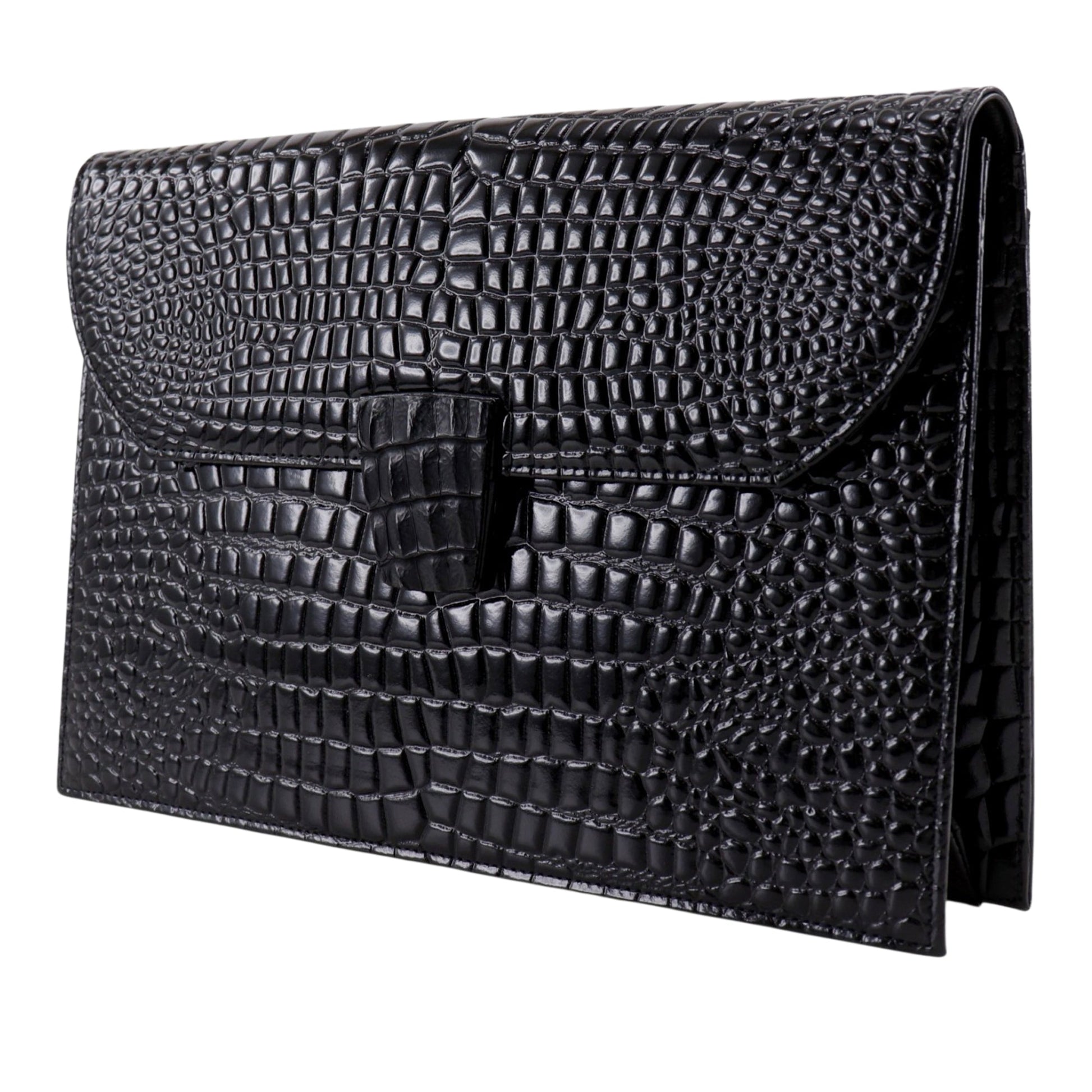 Saint Laurent Croc Embossed Patent Clutch