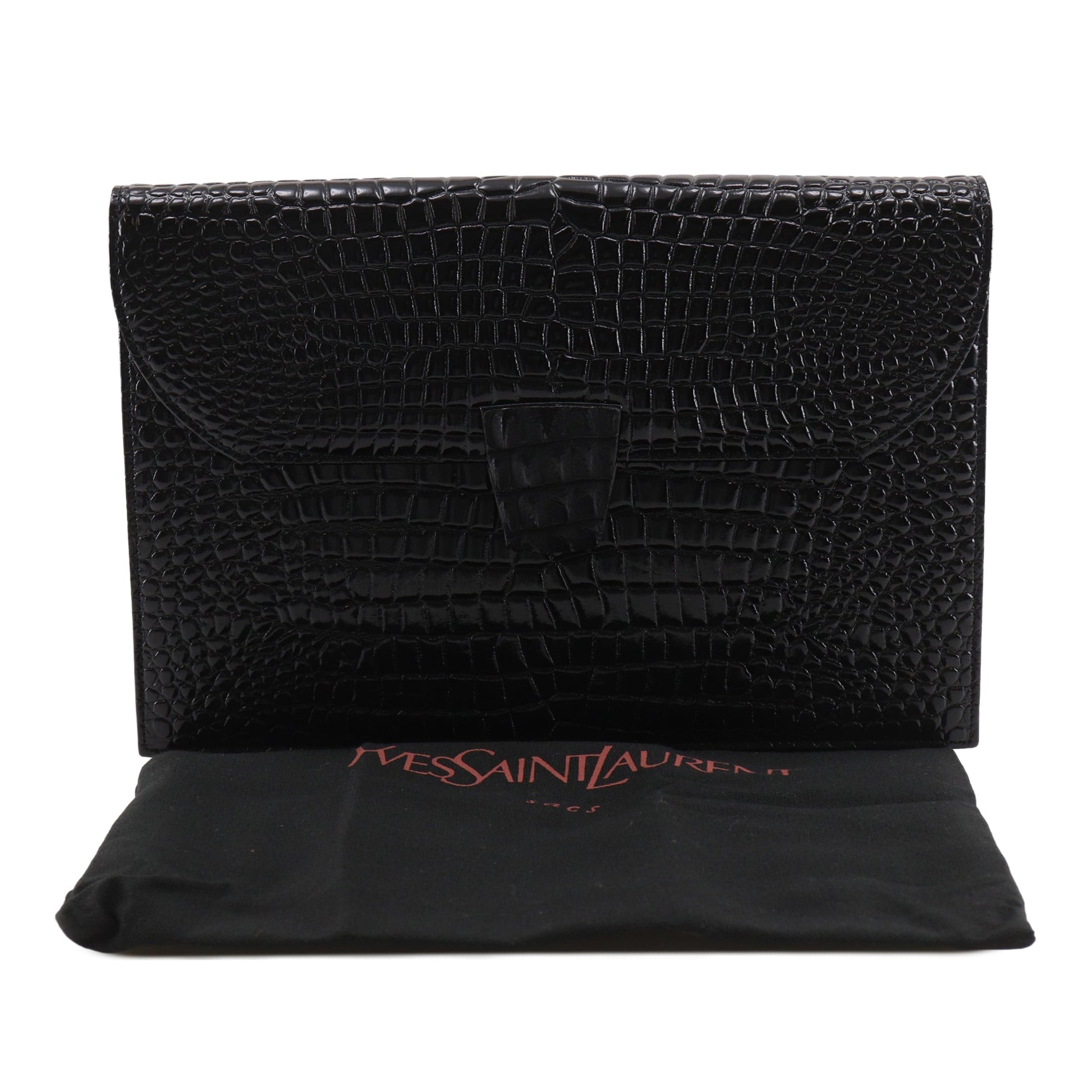 Saint Laurent Croc Embossed Patent Clutch