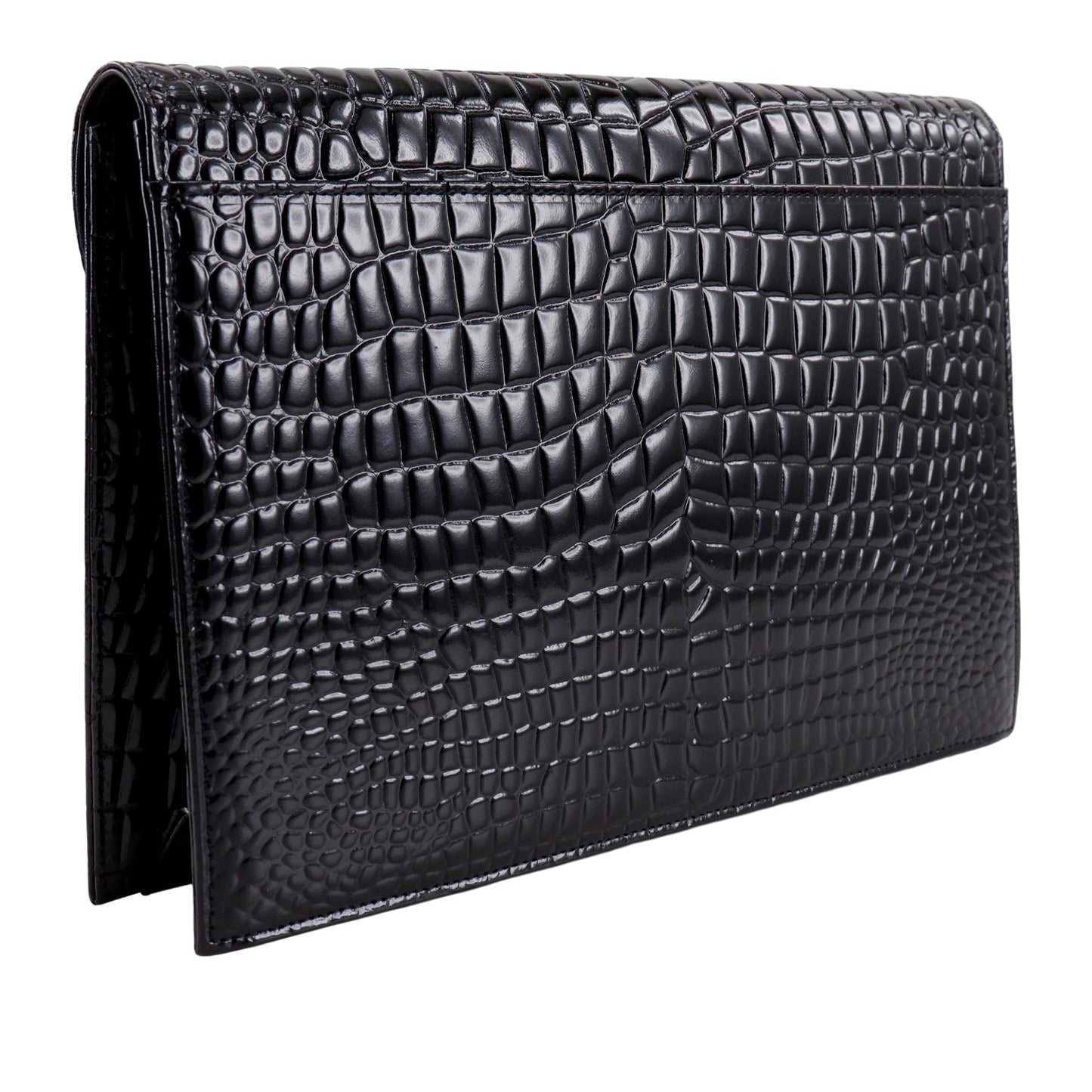 Saint Laurent Croc Embossed Patent Clutch