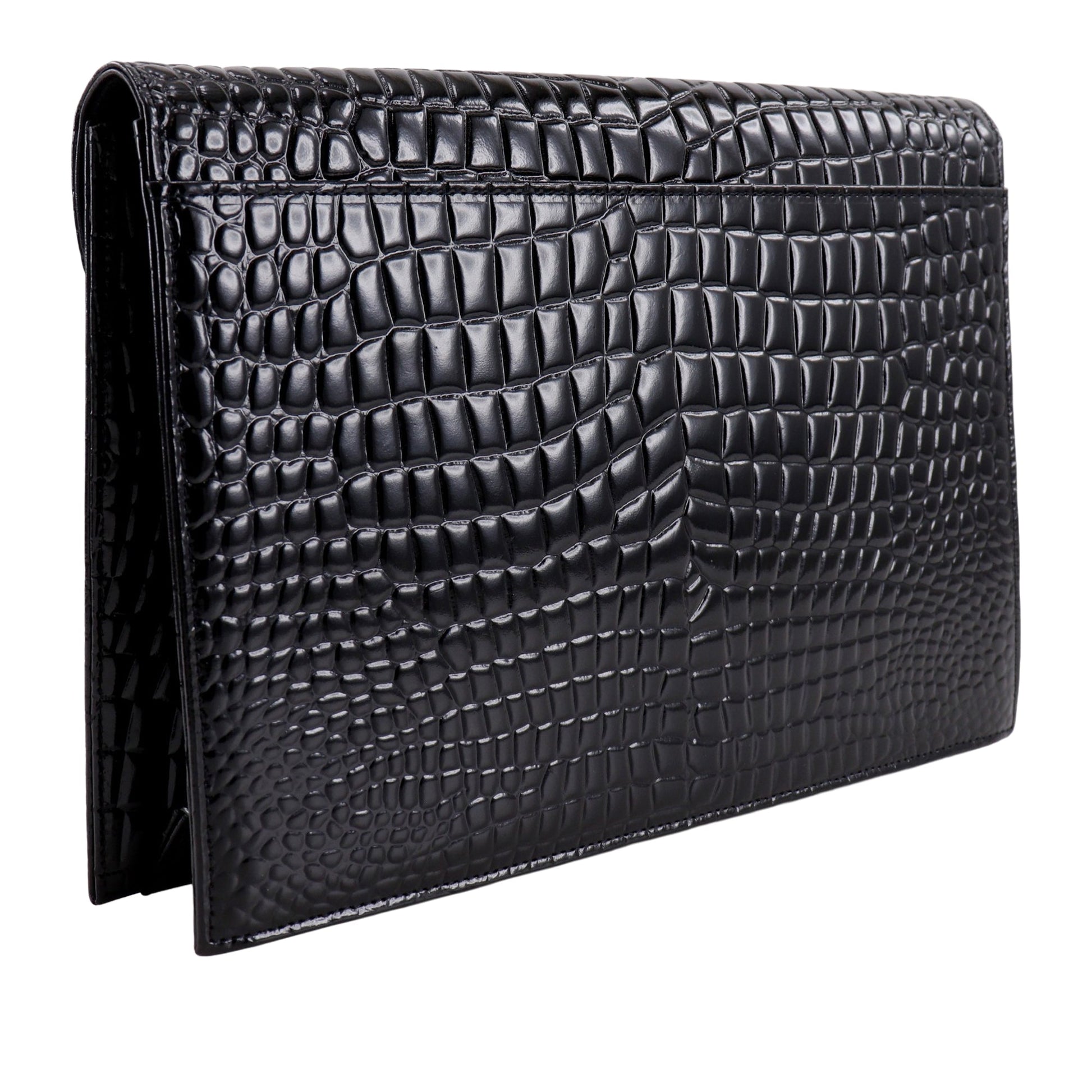 Saint Laurent Croc Embossed Patent Clutch