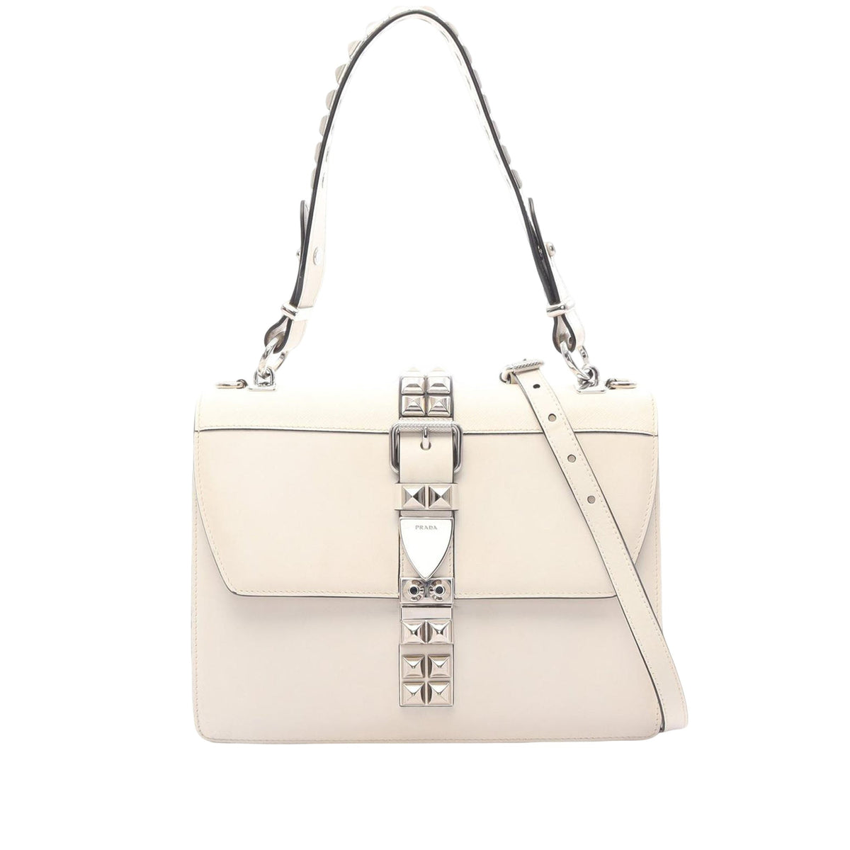 Prada City Calf and Saffiano Studded Elektra Satchel — White