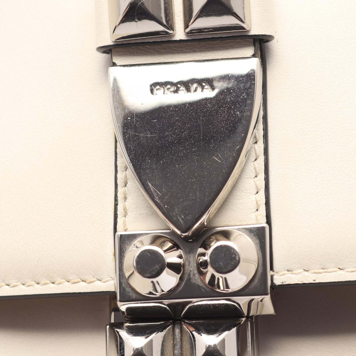 Prada City Calf and Saffiano Studded Elektra Satchel — White