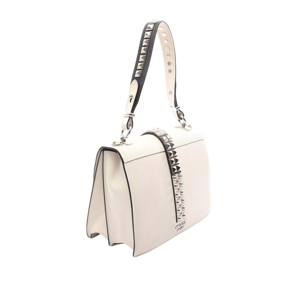 Prada City Calf and Saffiano Studded Elektra Satchel — White