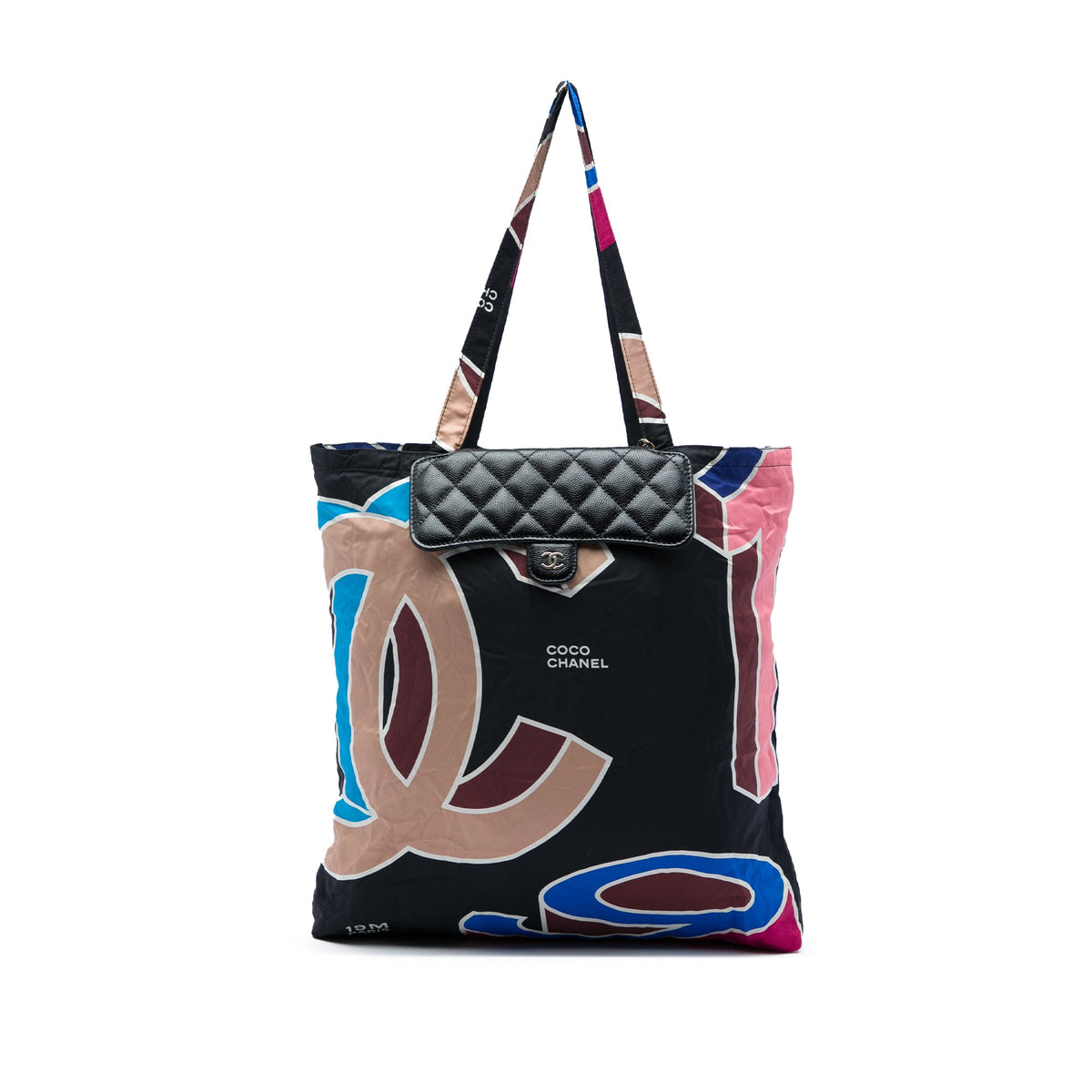 Chanel Nylon Graffiti Foldable Shopping Tote in Caviar Flap — Black
