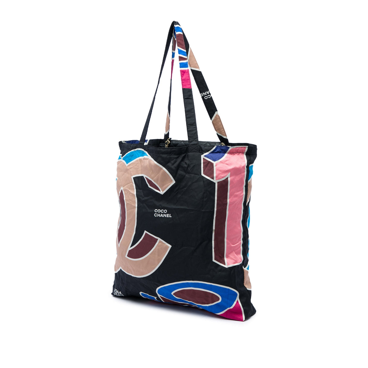 Chanel Nylon Graffiti Foldable Shopping Tote in Caviar Flap — Black