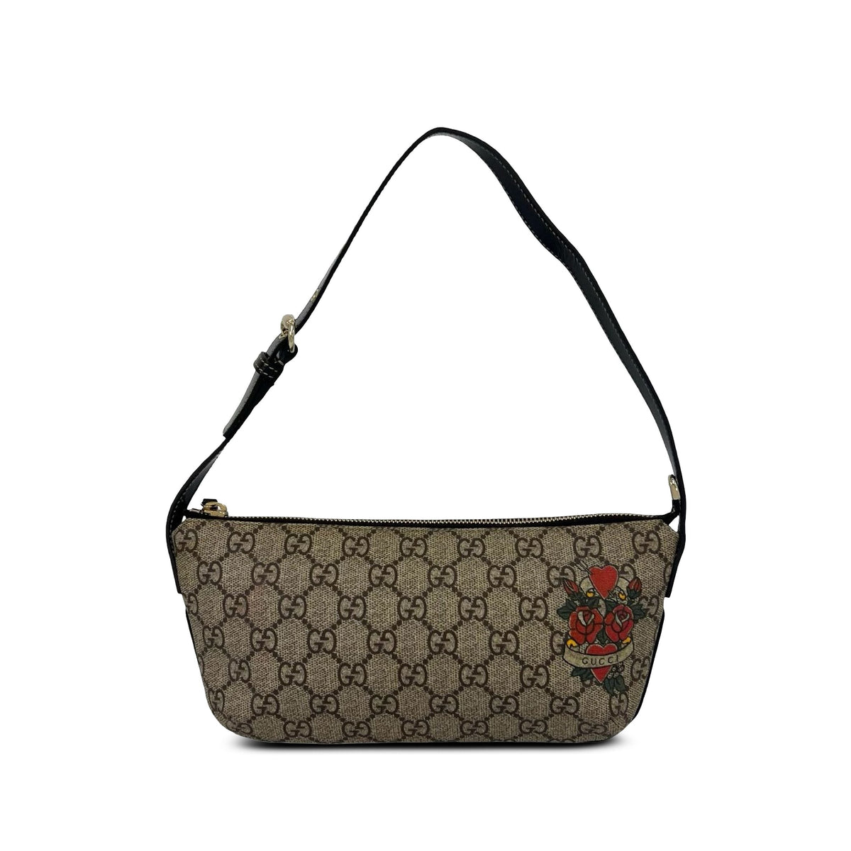 Gucci GG Supreme Tattoo Heart Handbag — Beige