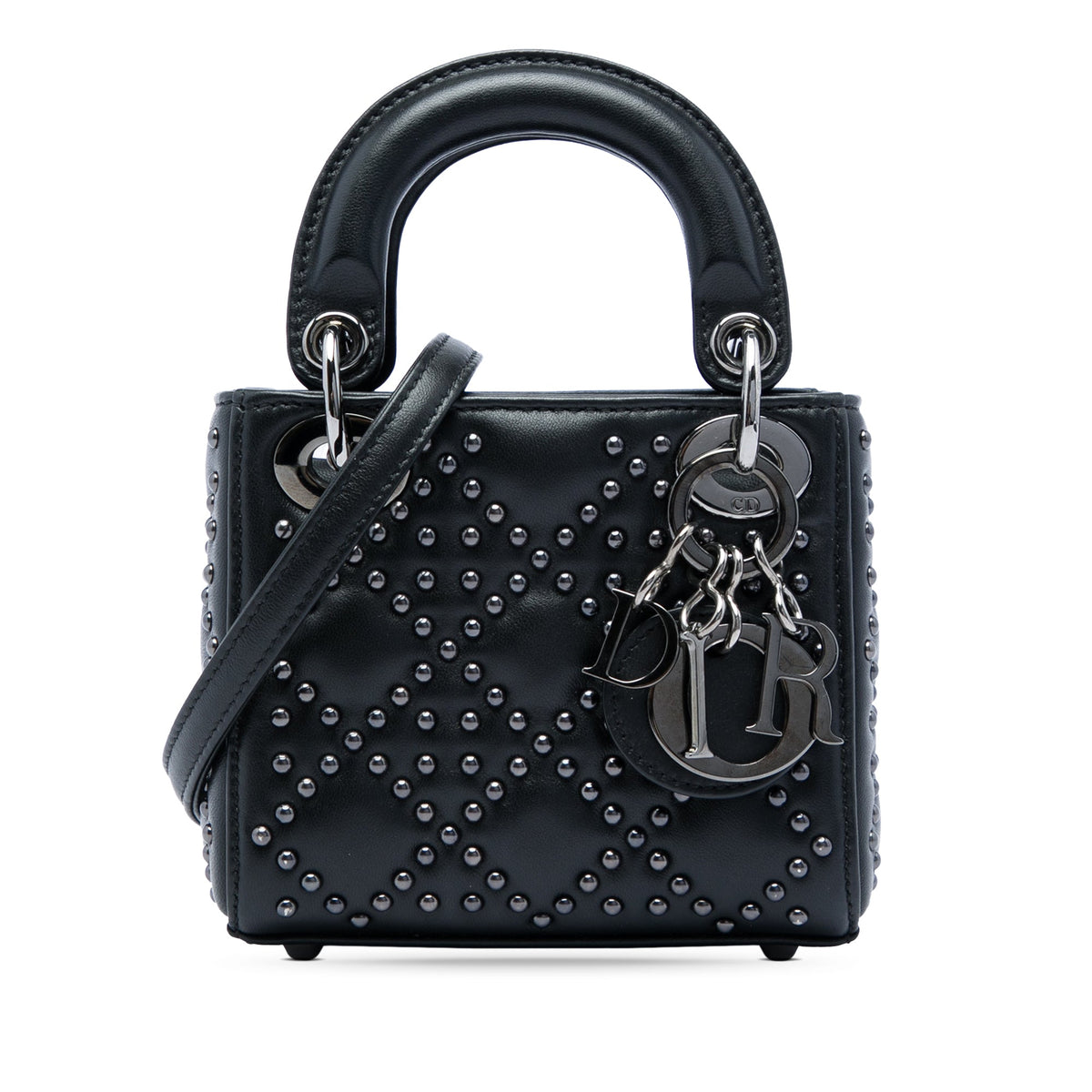 Dior Micro Lambskin Cannage Studded Supple Lady Dior — Black