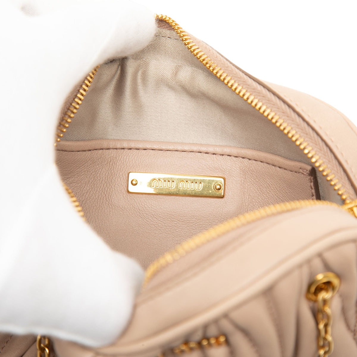 Miu Miu Matelasse Nappa Pouch with Chain