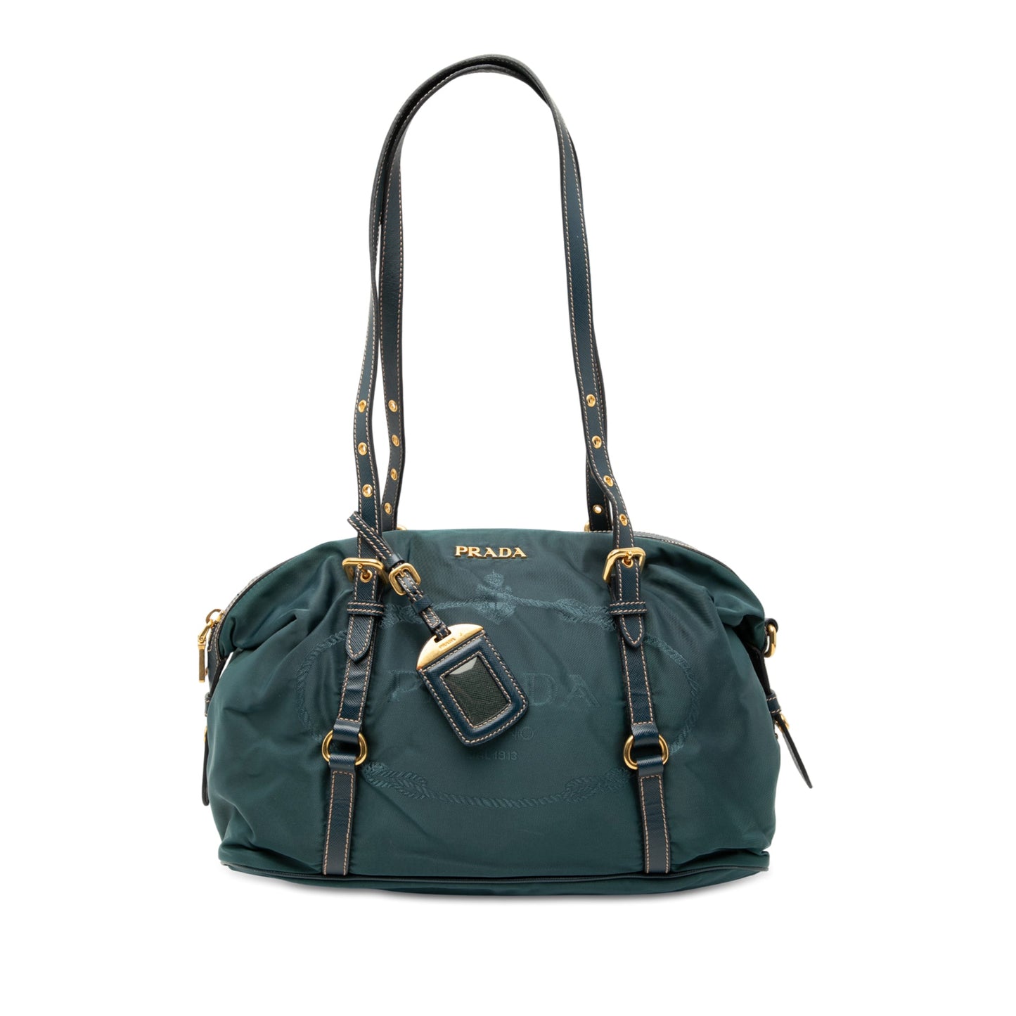Prada Saffiano Trimmed Tessuto Logo Satchel
