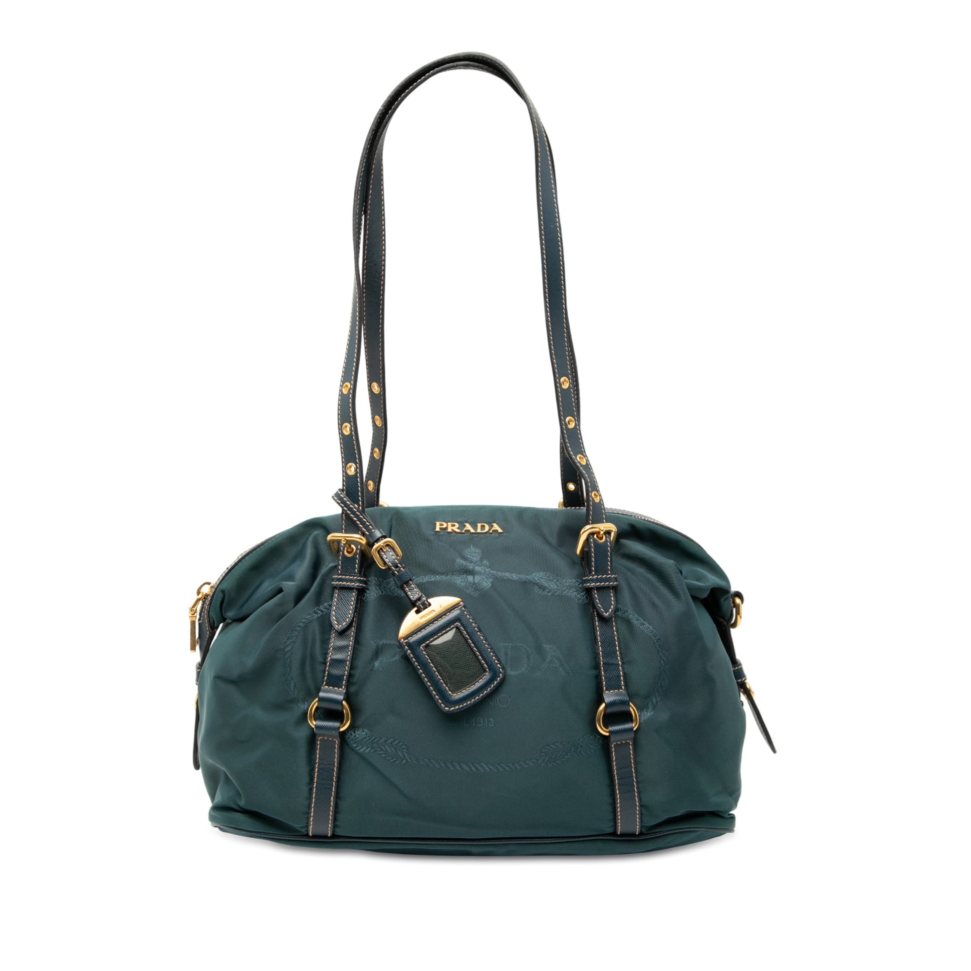 Prada Saffiano Trimmed Tessuto Logo Satchel