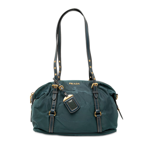 Prada Saffiano Trimmed Tessuto Logo Satchel