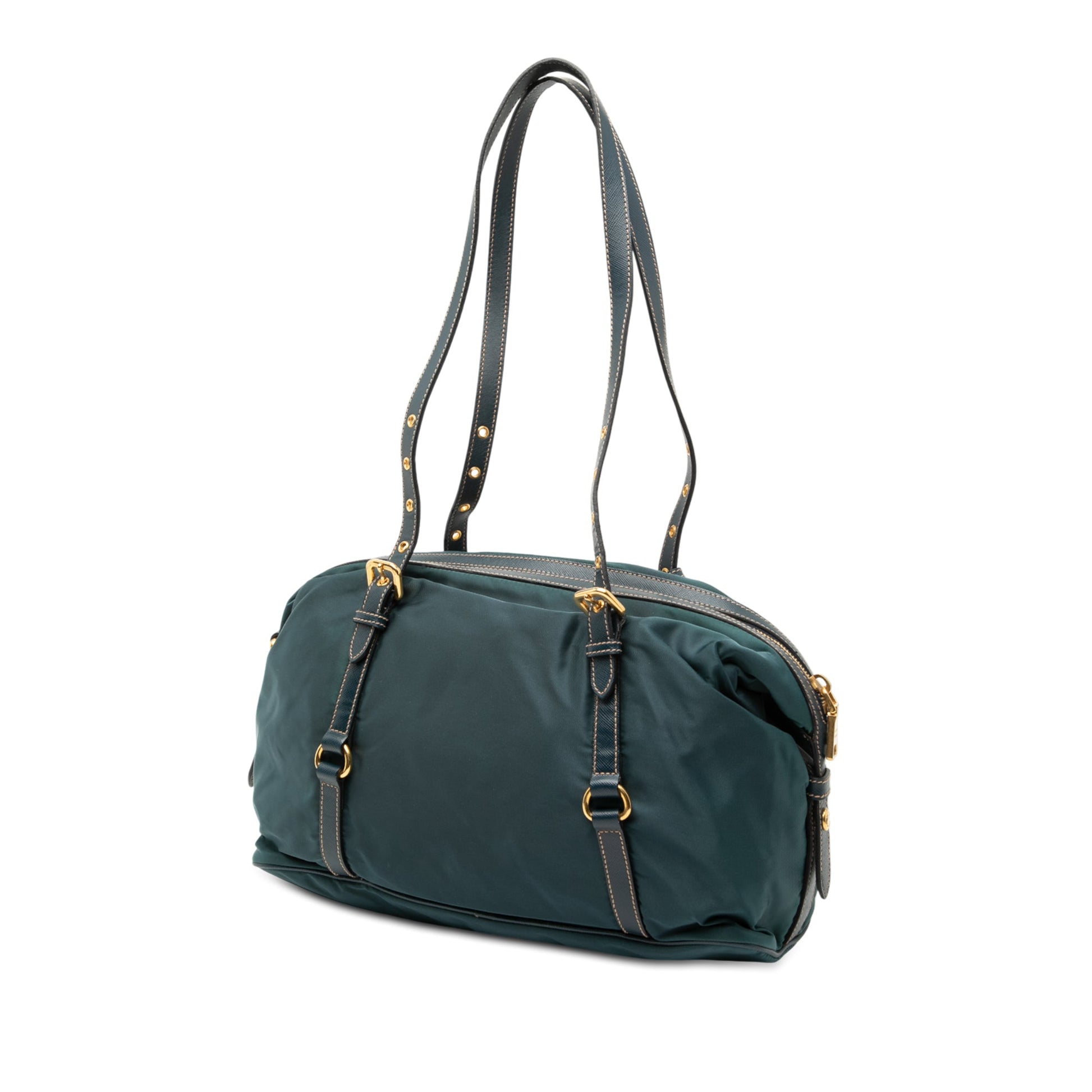 Prada Saffiano Trimmed Tessuto Logo Satchel