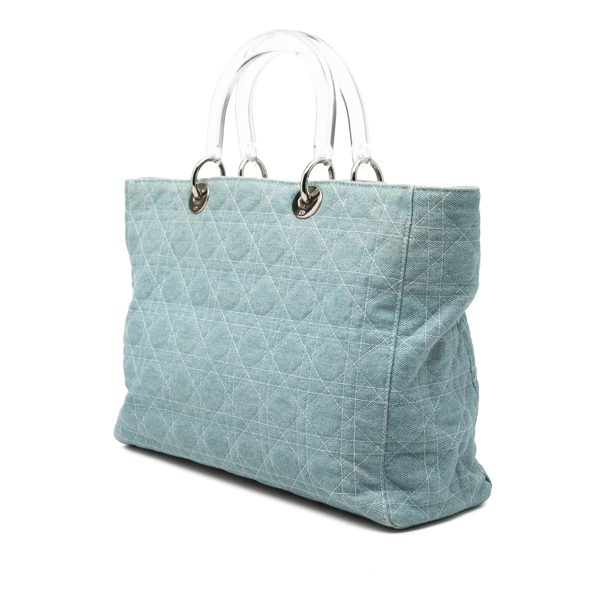 Dior Large Denim Cannage Acrylic Handles Lady Dior