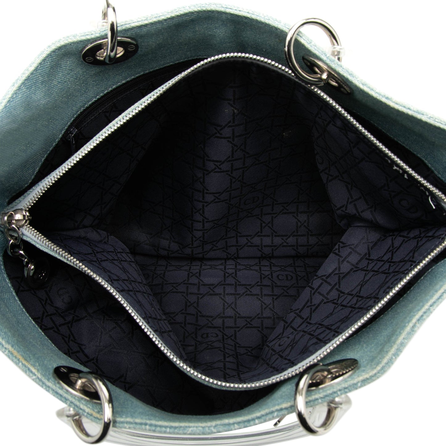 Dior Large Denim Cannage Acrylic Handles Lady Dior