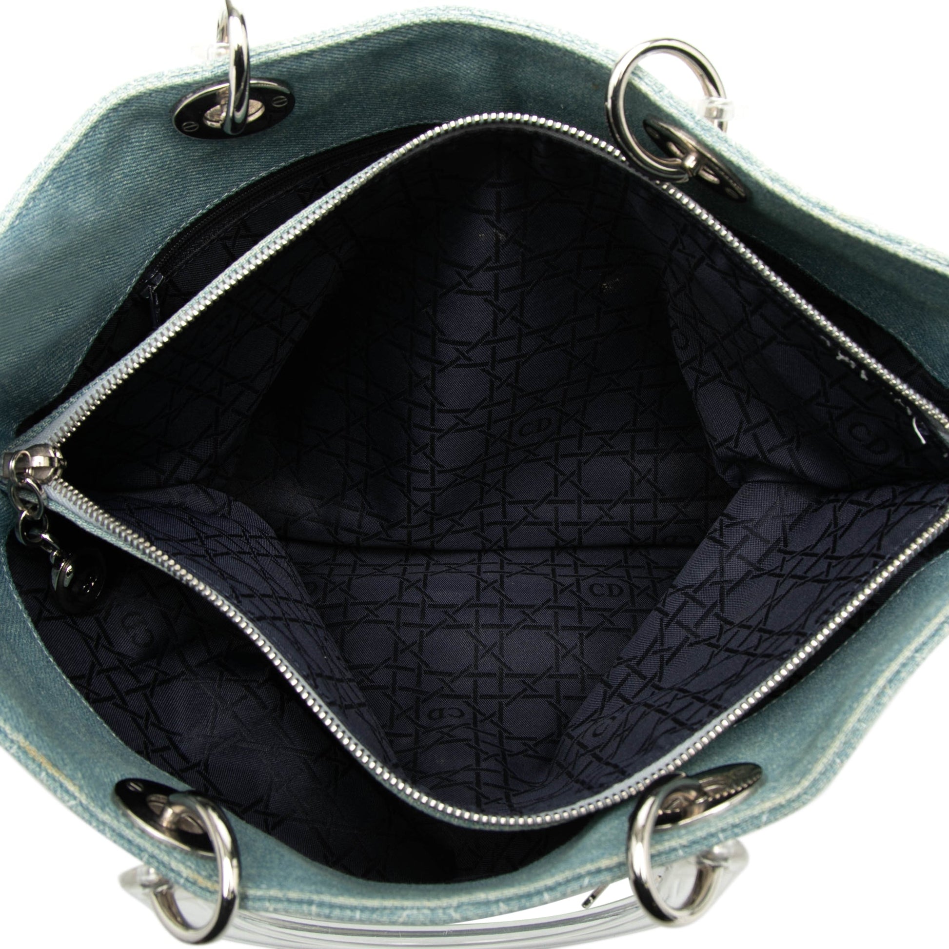 Dior Large Denim Cannage Acrylic Handles Lady Dior