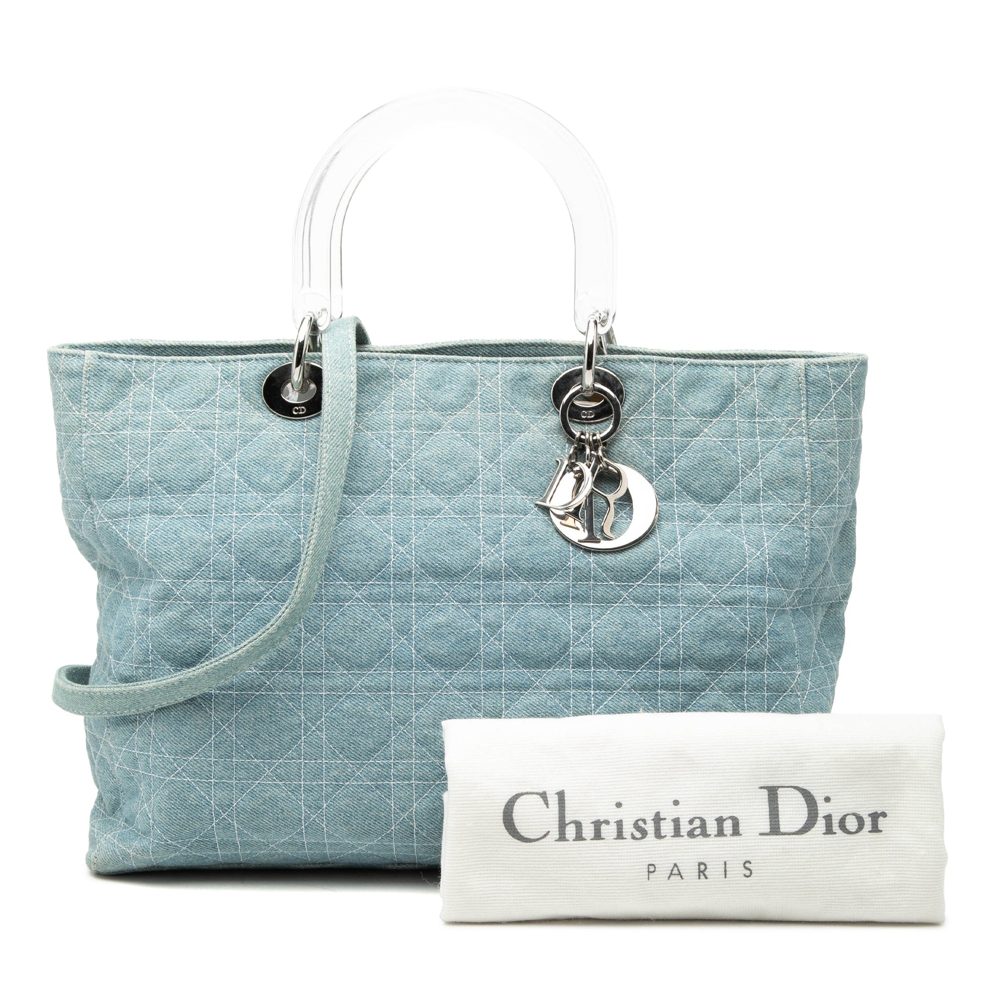 Dior Large Denim Cannage Acrylic Handles Lady Dior