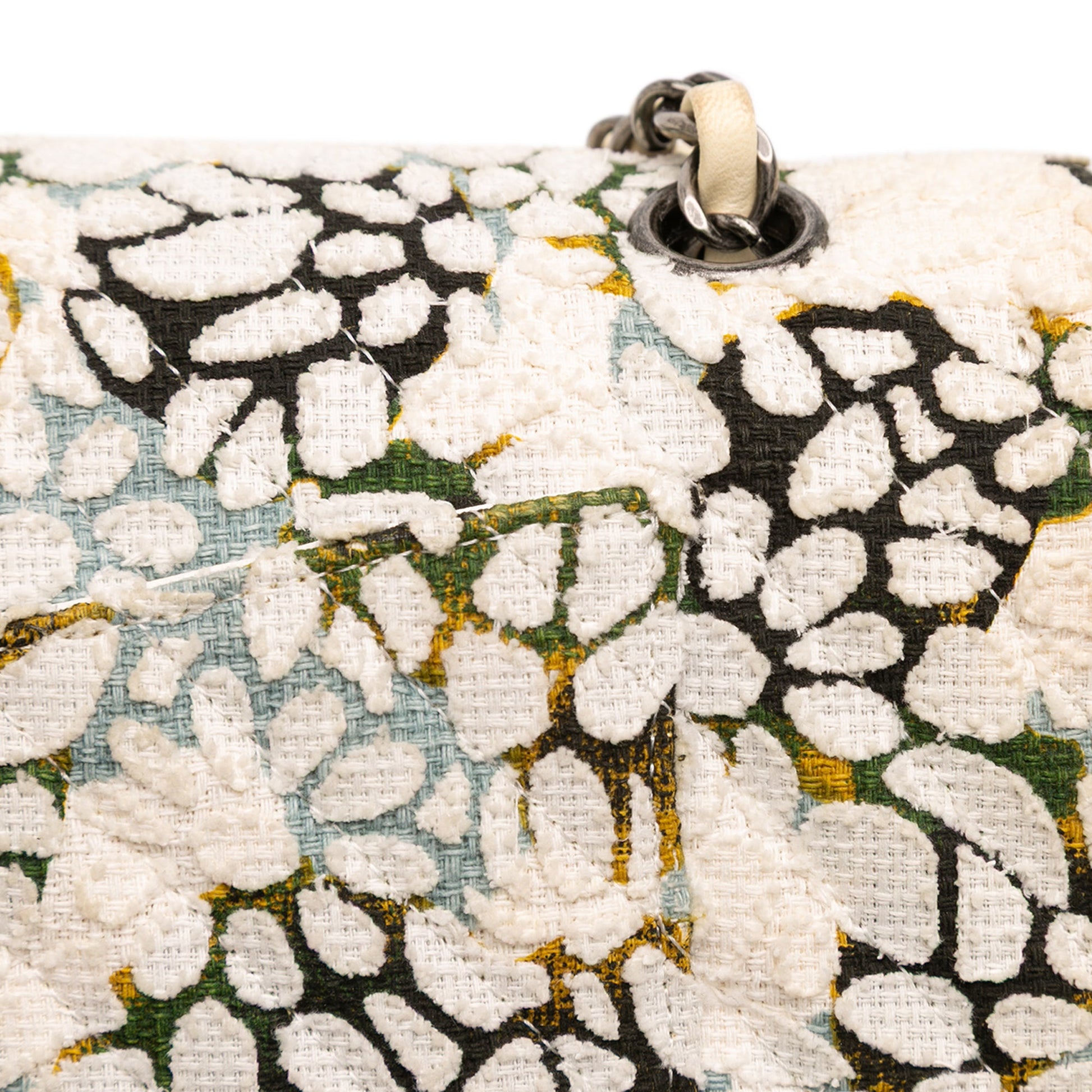 Chanel Medium Classic Chevron Tweed Floral Double Flap
