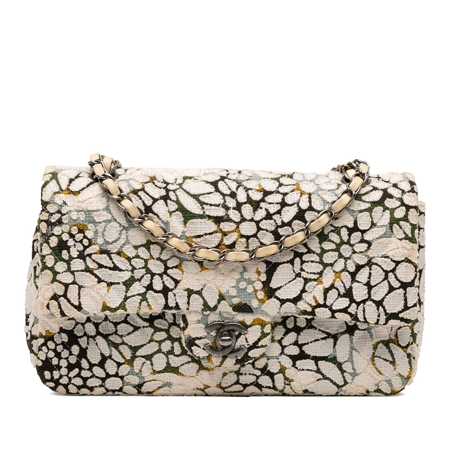Chanel Medium Classic Chevron Tweed Floral Double Flap