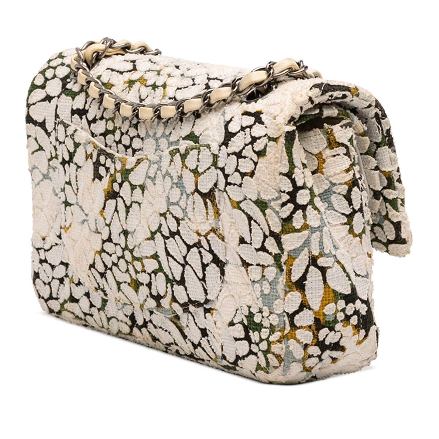 Chanel Medium Classic Chevron Tweed Floral Double Flap