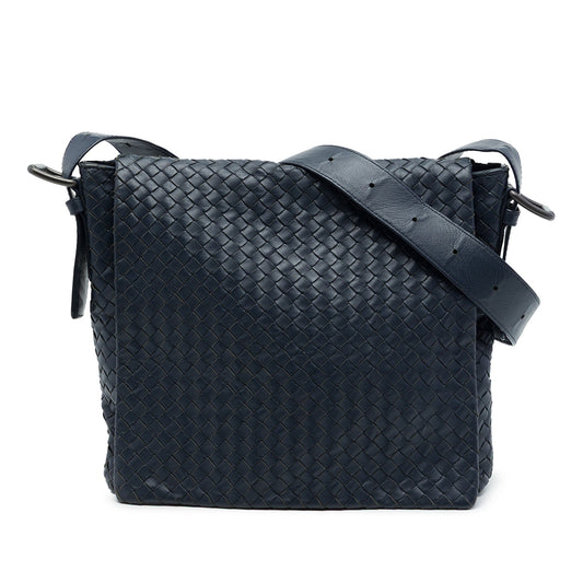 Bottega Veneta Nappa Intrecciato Flap Crossbody — Blue