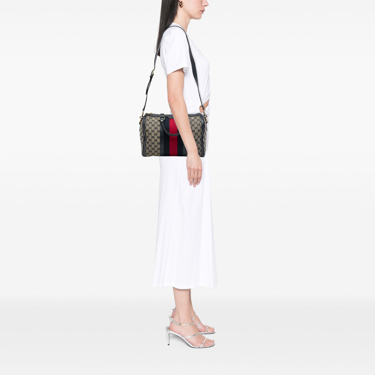 Gucci Medium GG Canvas Web Joy Boston Bag — Beige