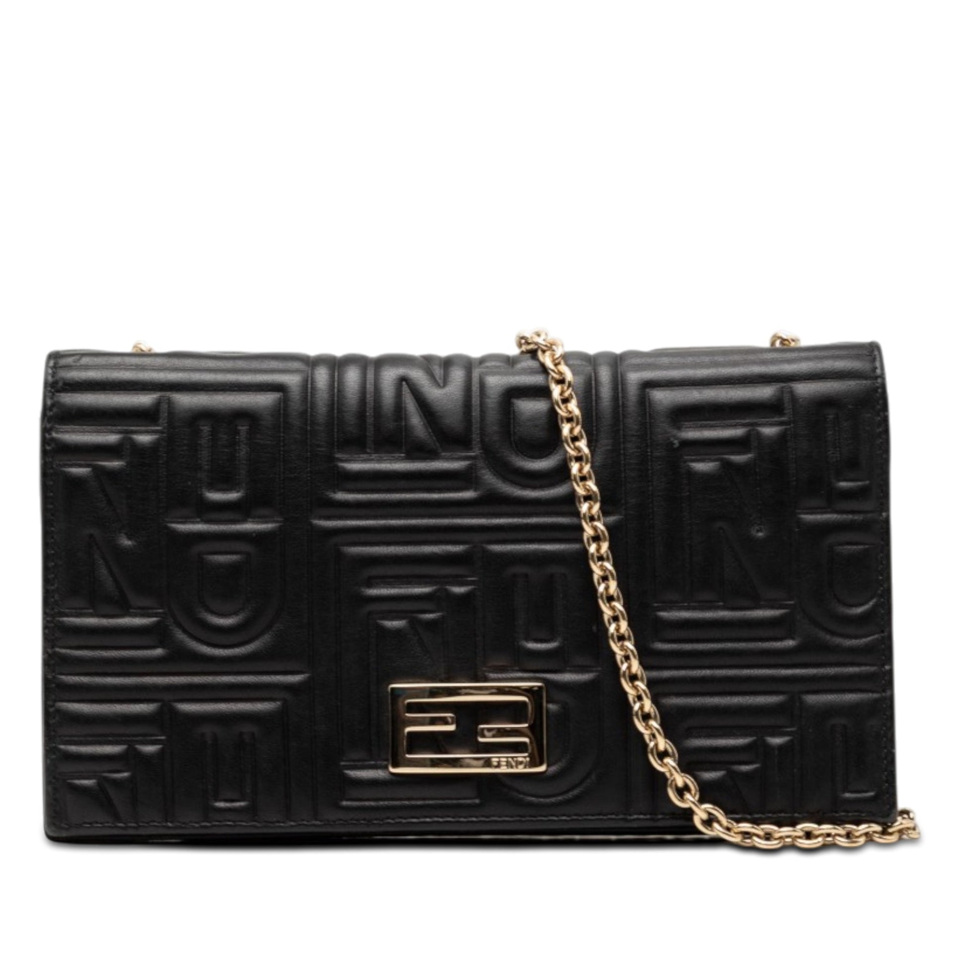 Fendi Embossed Nappa Logo Chain Clutch
