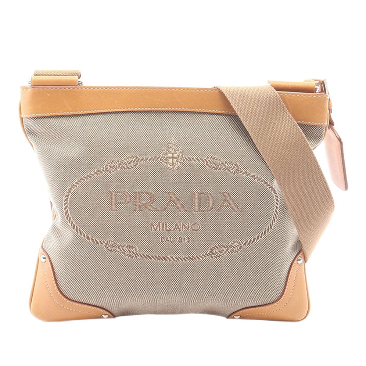 Prada Canvas Canapa Logo Crossbody — Beige