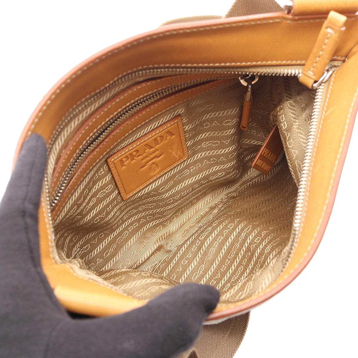 Prada Canvas Canapa Logo Crossbody — Beige