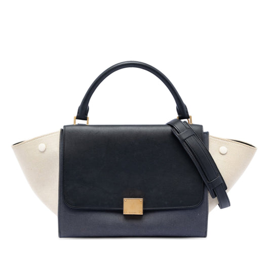 Celine Small Tricolor Canvas and Calfskin Trapeze Satchel