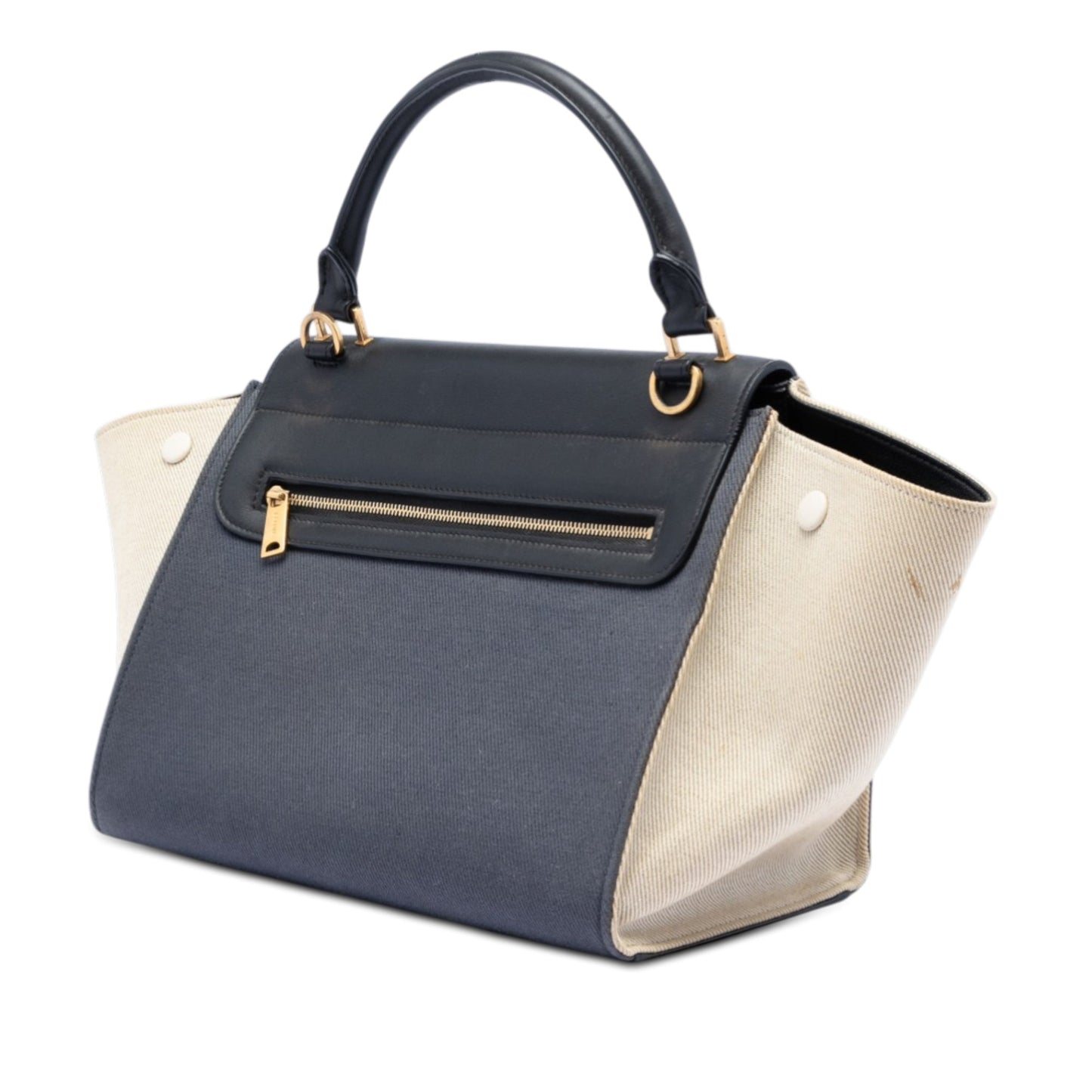 Celine Small Tricolor Canvas and Calfskin Trapeze Satchel