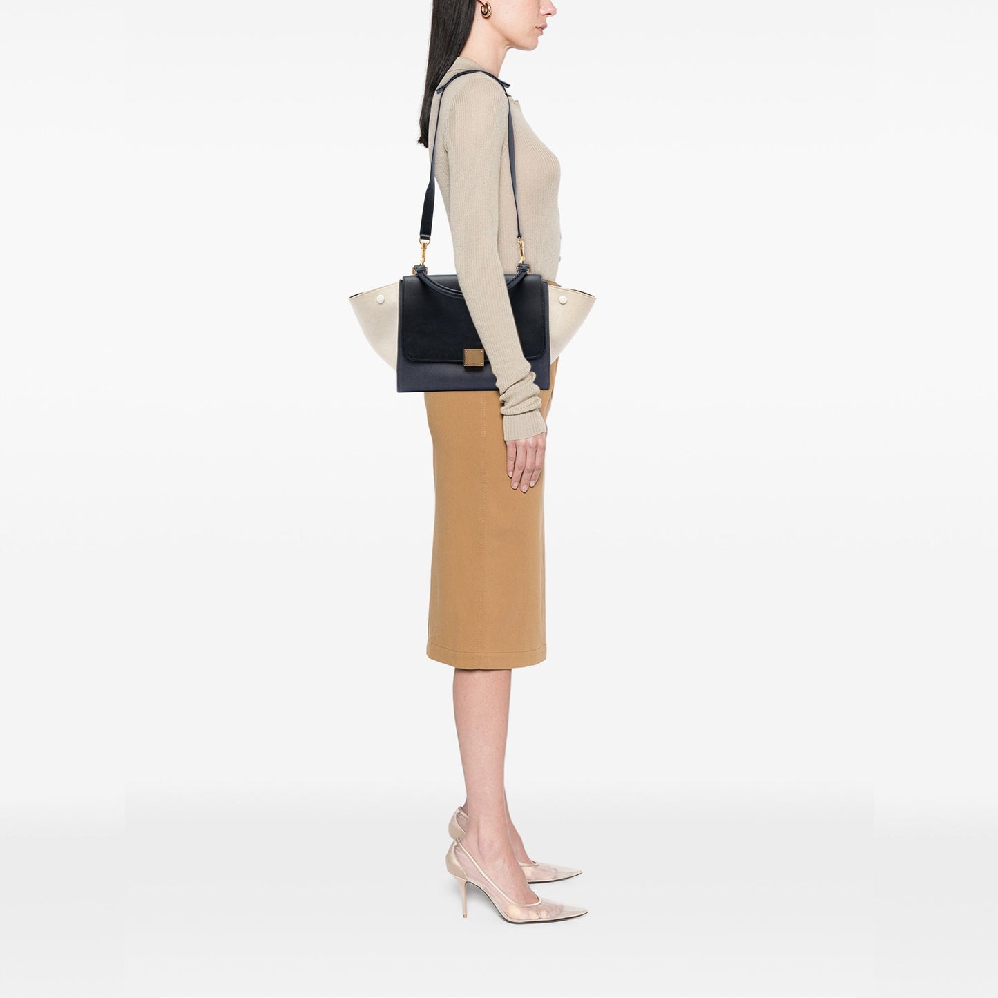 Celine Small Tricolor Canvas and Calfskin Trapeze Satchel