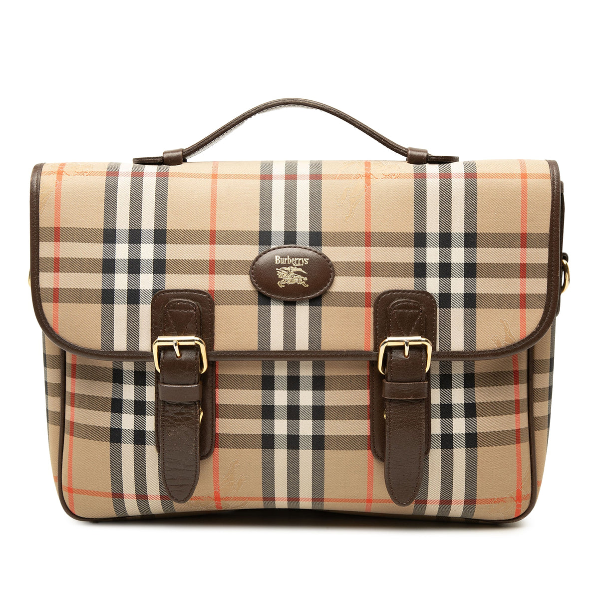 Burberry Haymarket Check Canvas Business Bag — Beige