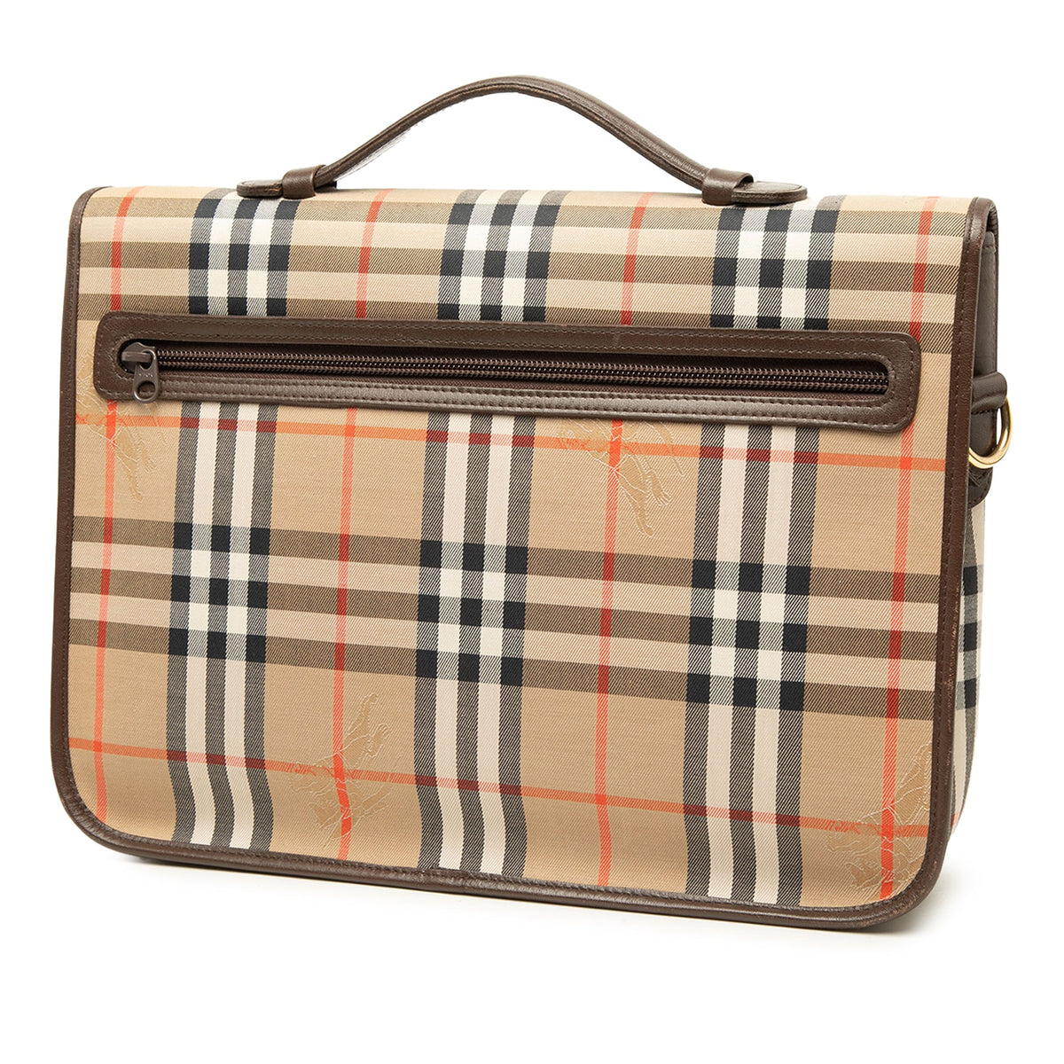 Burberry Haymarket Check Canvas Business Bag — Beige