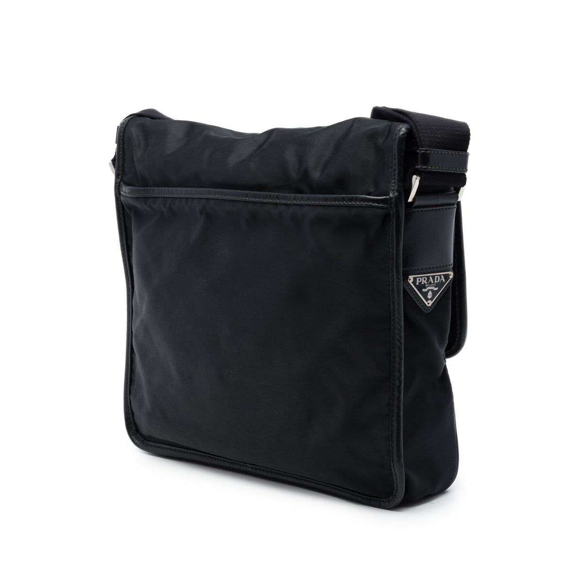 Prada Saffiano Trimmed Tessuto Buckle Messenger Bag — Black