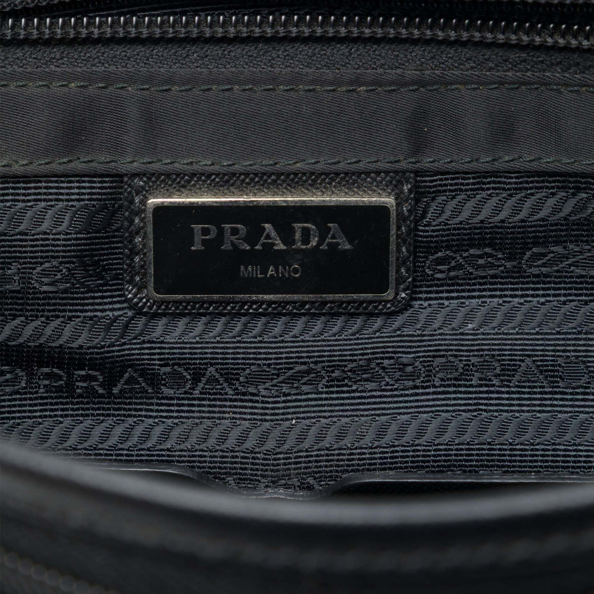 Prada Saffiano Trimmed Tessuto Buckle Messenger Bag — Black