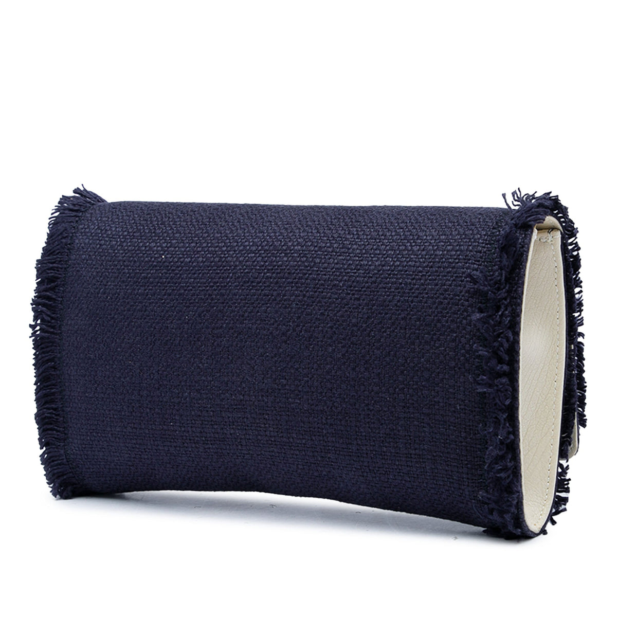 Saint Laurent Large Fringe Linen Monogram Belle De Jour Clutch — Blue