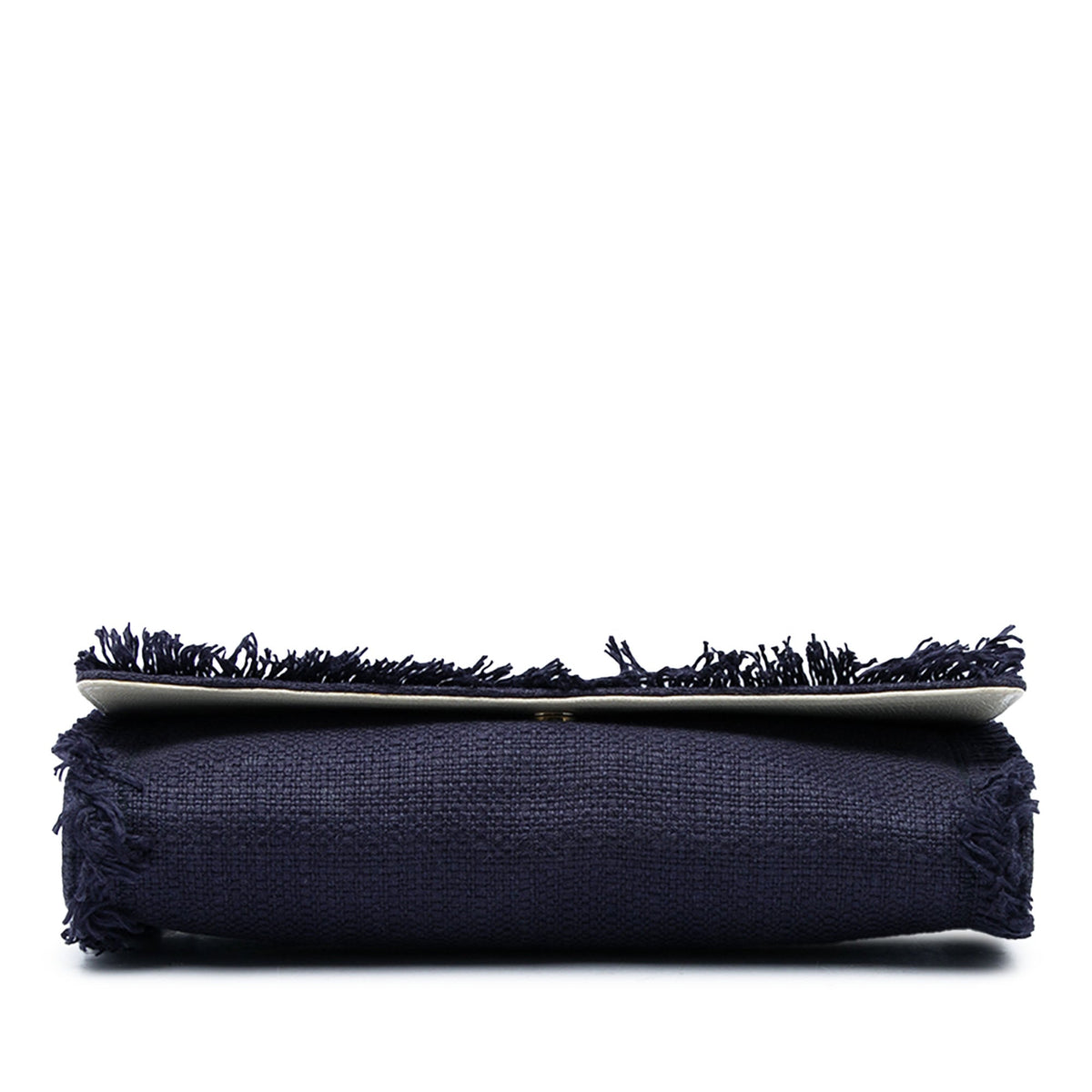 Saint Laurent Large Fringe Linen Monogram Belle De Jour Clutch — Blue