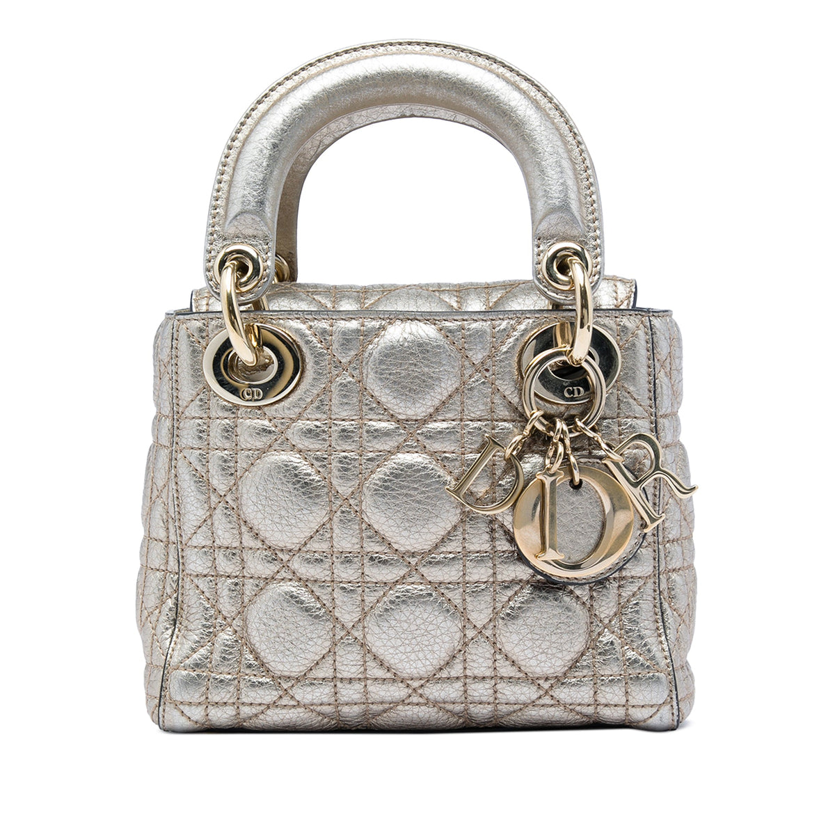 Dior Mini Metallic Crinkled Lambskin Cannage Lady Dior — Silver
