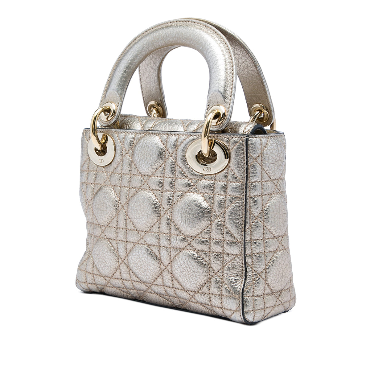 Dior Mini Metallic Crinkled Lambskin Cannage Lady Dior — Silver