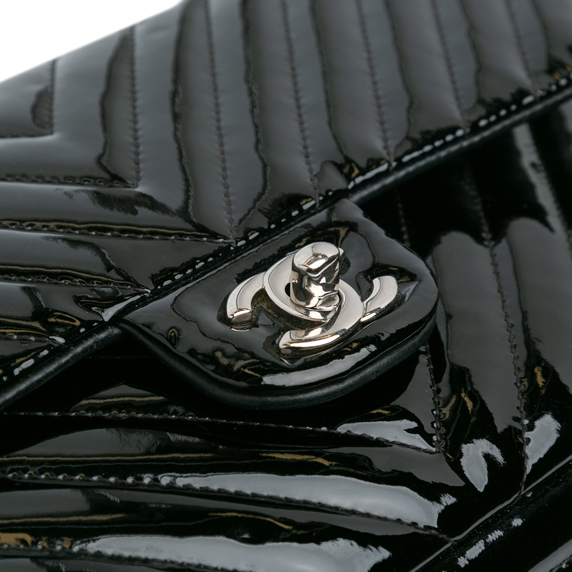 Chanel Medium Classic Chevron Patent Double Flap