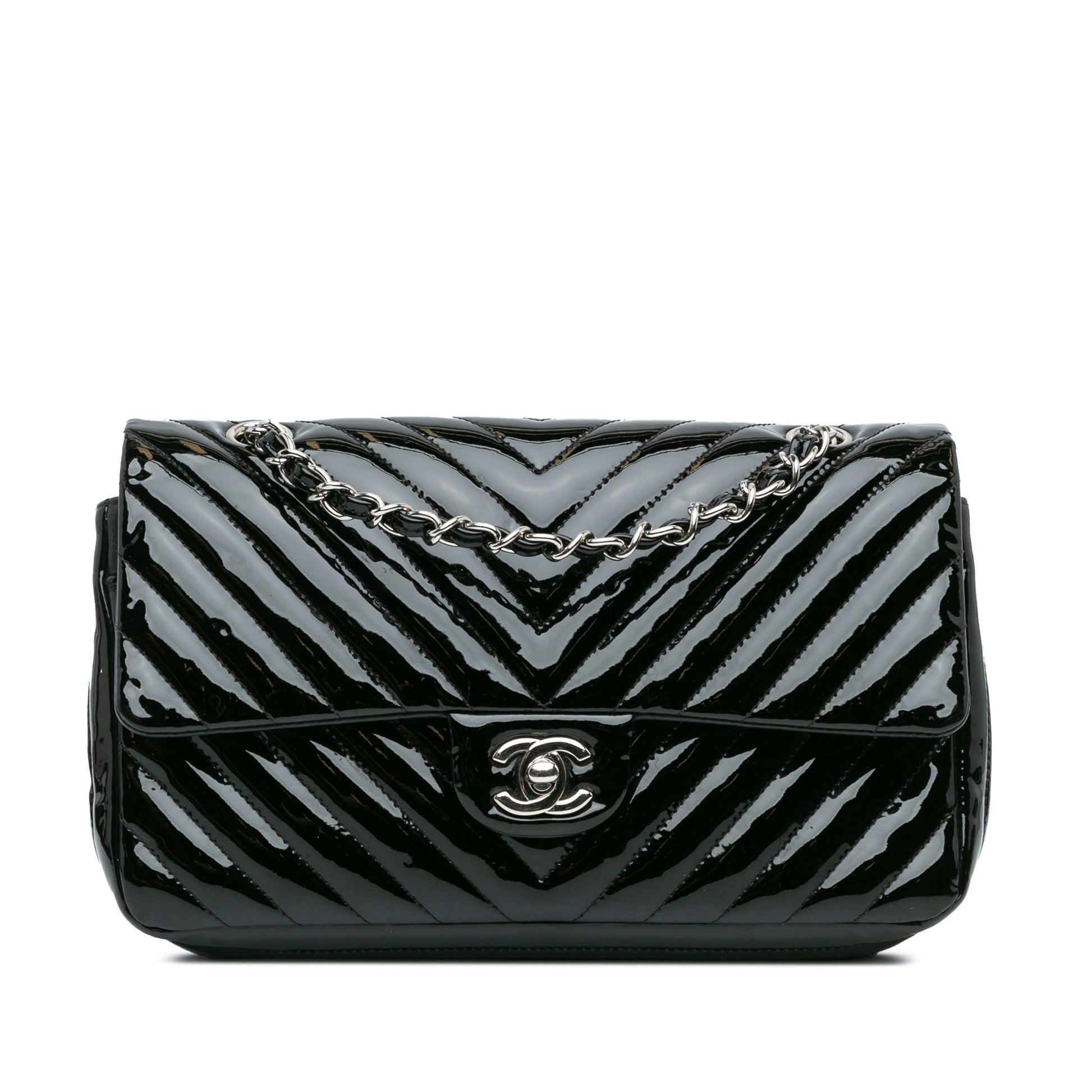 Chanel Medium Classic Chevron Patent Double Flap