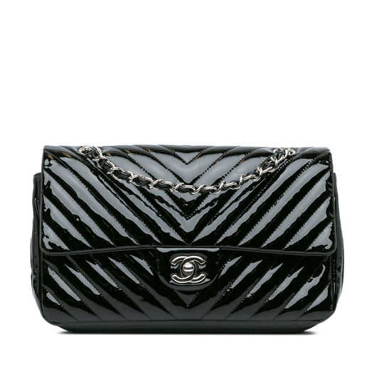 Chanel Medium Classic Chevron Patent Double Flap