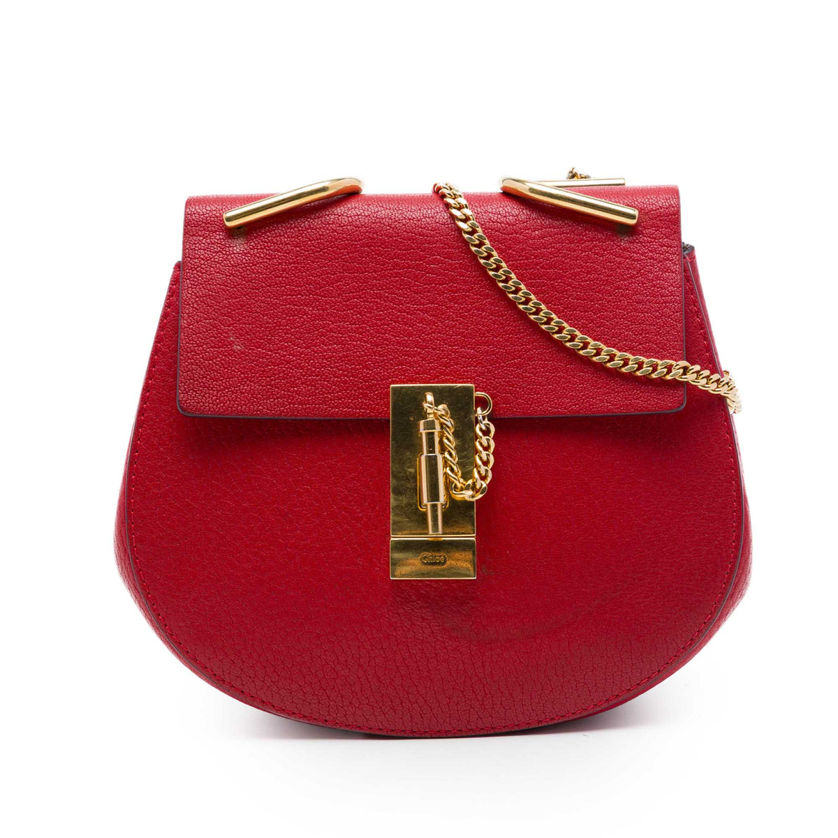 Chloé Mini Leather Drew Crossbody — Red