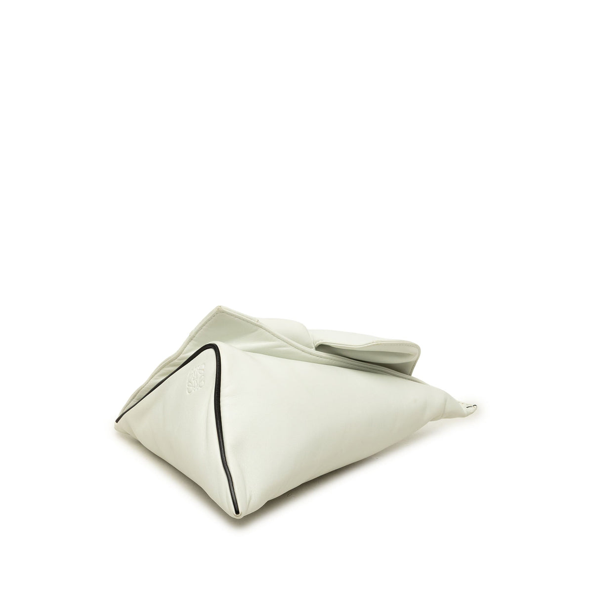LOEWE Calfskin Wedge Bow Triangular Clutch — White