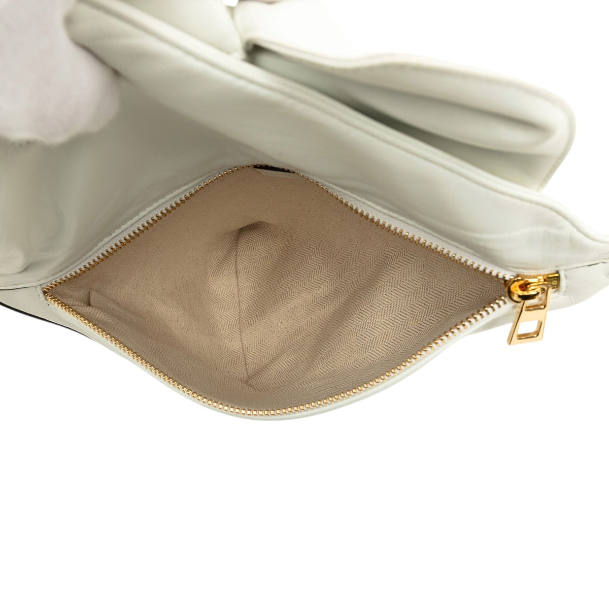 LOEWE Calfskin Wedge Bow Triangular Clutch — White