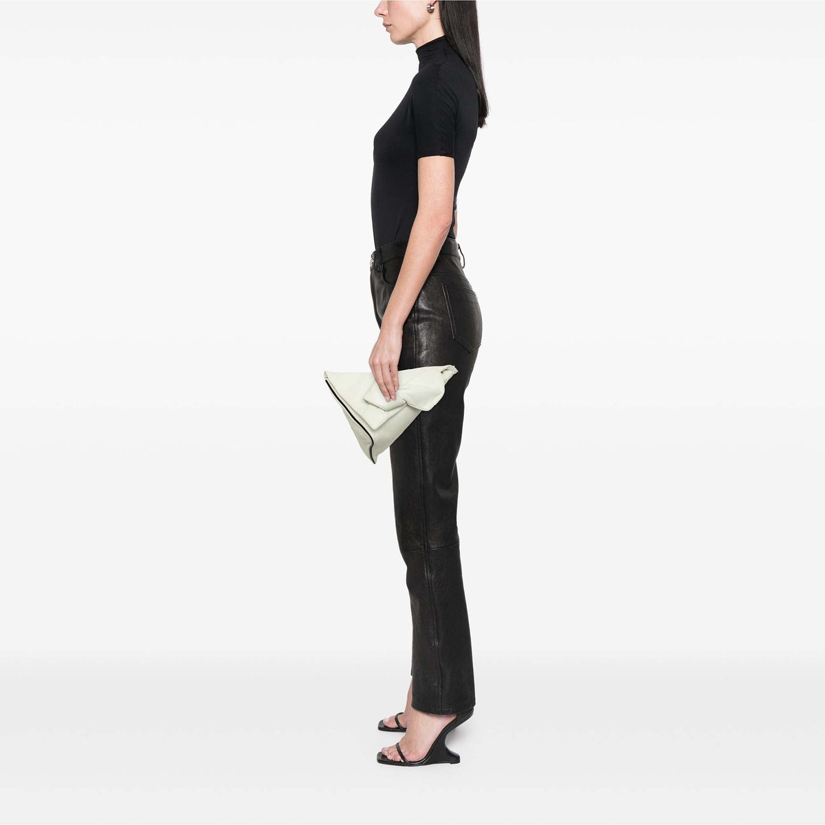 LOEWE Calfskin Wedge Bow Triangular Clutch — White